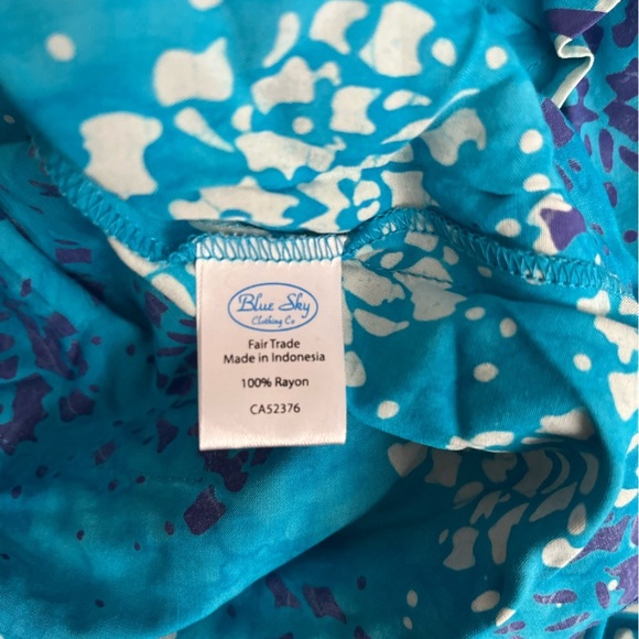 [1X/PTP:25”]Blue Sky Blue Patterned Button-Up Mid Sleeve Rayon Shirt Blouse - Picture 8 of 8